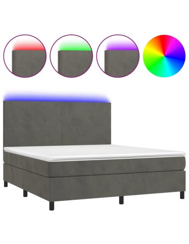 Letto a Molle con Materasso e LED Grigio Scuro 160x200 cm