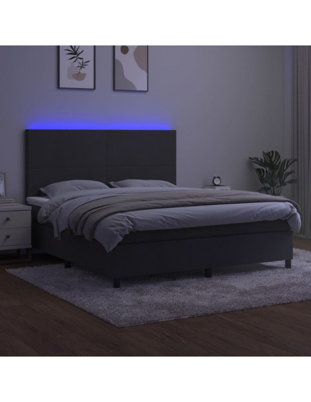 Letto a Molle con Materasso e LED Grigio Scuro 160x200 cm