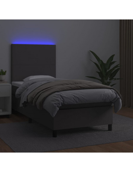 Giroletto Molle con Materasso e LED Grigio 90x190cm Similpelle