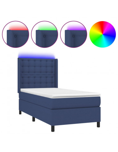 Letto a Molle con Materasso e LED Blu 100x200cm in Tessuto