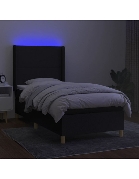 Letto a Molle con Materasso e LED Nero 90x200 cm in Tessuto