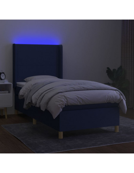 Letto a Molle con Materasso e LED Blu 90x200 cm in Tessuto