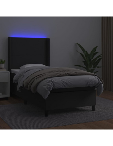 Giroletto a Molle con Materasso e LED Nero 90x190 cm Similpelle