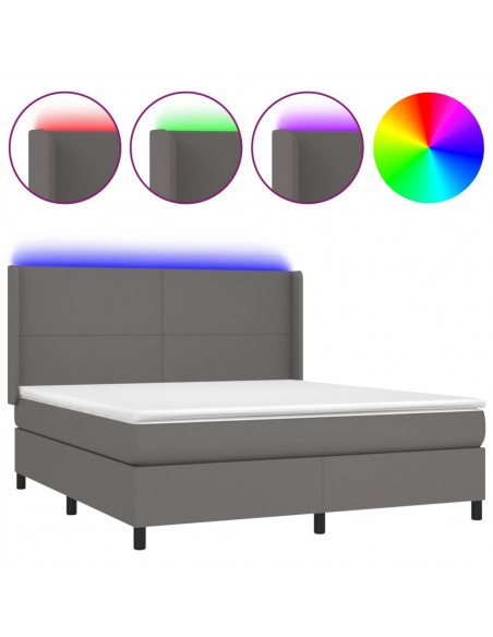 Giroletto Molle con Materasso e LED Grigio 180x200cm Similpelle