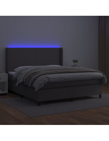 Giroletto Molle con Materasso e LED Grigio 180x200cm Similpelle