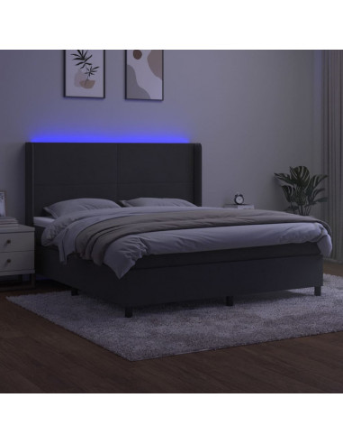 Letto a Molle con Materasso e LED Grigio Scuro 180x200 cm