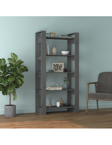Libreria/Divisorio Grigio 80x35x160 cm Legno Massello