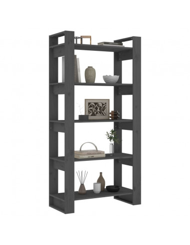 Libreria/Divisorio Grigio 80x35x160 cm Legno Massello