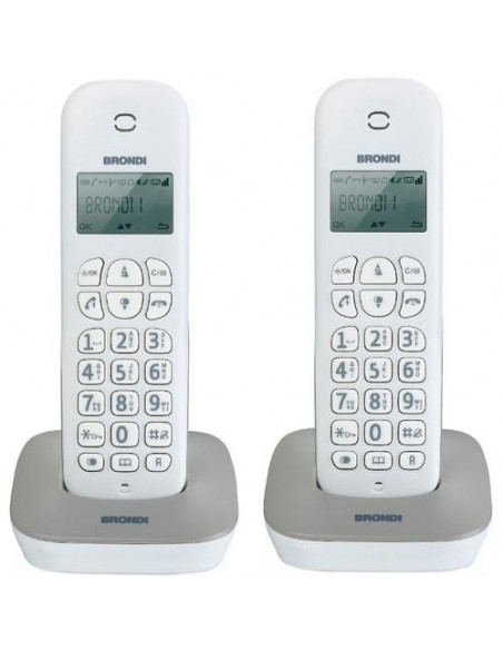 CORDLESS BRONDI GALA TWIN 2 DECT RUBRICA ID CHIAMATE SVEGLIA 7H AUTONOMIA BIANCO E GRIGIO