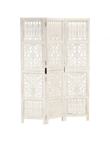 Divisorio 3 Pannelli Intagliato Bianco 120x165cm Mango Massello