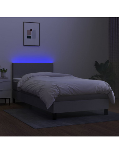 Letto a Molle Materasso e LED Grigio Chiaro 90x190 cm Tessuto