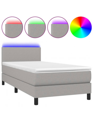 Letto a Molle Materasso e LED Grigio Chiaro 90x200 cm Tessuto