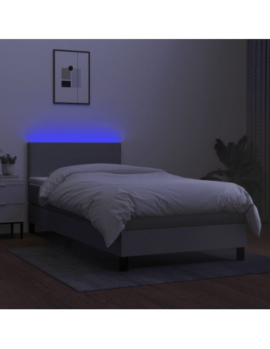 Letto a Molle Materasso e LED Grigio Chiaro 90x200 cm Tessuto