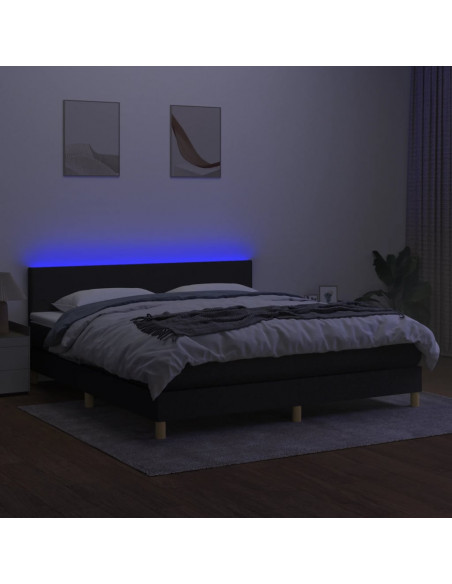 Letto a Molle con Materasso e LED Nero 180x200cm in Tessuto