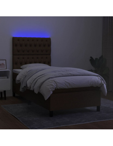 Letto a Molle Materasso e LED Marrone Scuro 100x200 cm Tessuto