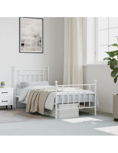 Giroletto con Testiera e Pediera Metallo Bianco 90x190 cm