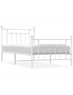 Giroletto con Testiera e Pediera Metallo Bianco 100x190 cm 2