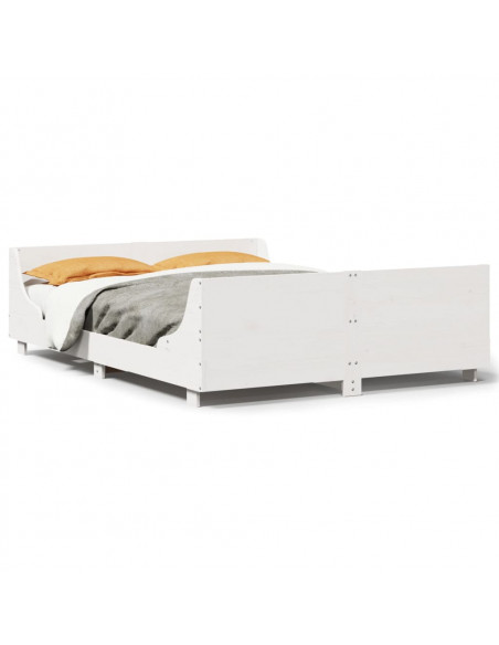 Giroletto con Testiera Bianco 135x190 cm Legno Massello di Pino