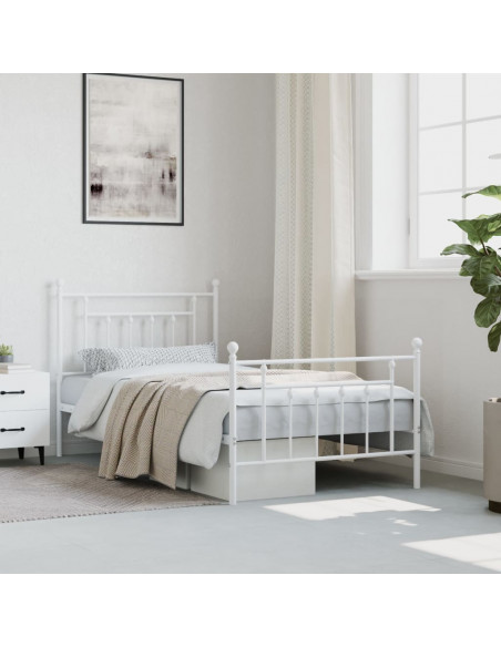 Giroletto con Testiera e Pediera Metallo Bianco 100x190 cm