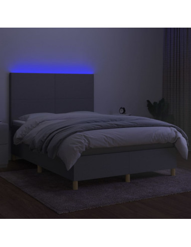 Letto a Molle Materasso e LED Grigio Chiaro 140x200 cm Tessuto