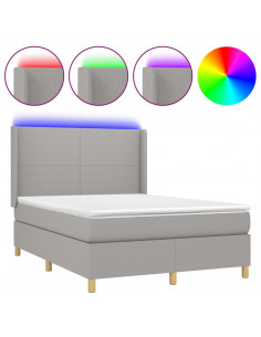 Letto a Molle Materasso e LED Grigio Chiaro 140x200 cm Tessuto 2