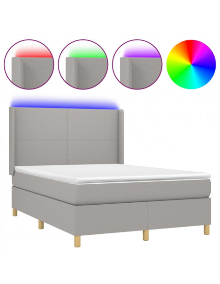 Letto a Molle Materasso e LED Grigio Chiaro 140x200 cm Tessuto