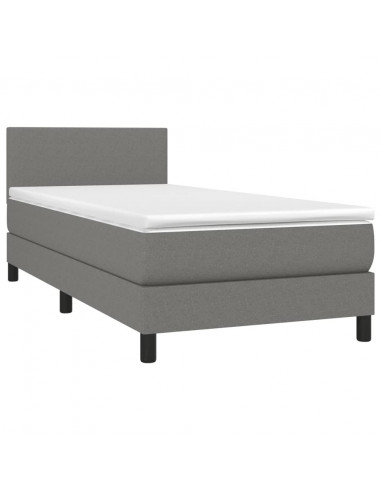 Letto a Molle Materasso e LED Grigio Scuro 80x200 cm in Tessuto