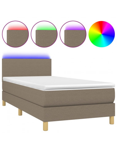 Letto a Molle con Materasso e LED Tortora 90x200 cm in Tessuto