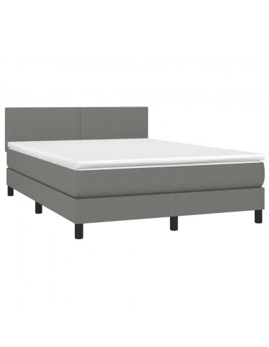 Letto a Molle Materasso e LED Grigio Scuro 140x200cm in Tessuto