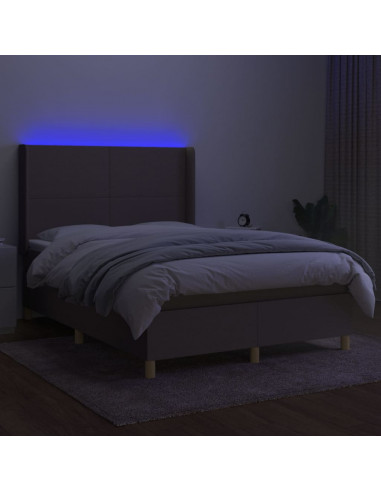 Letto a Molle con Materasso e LED Tortora 140x190 cm in Tessuto