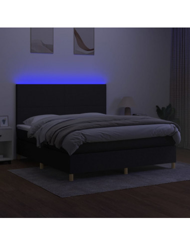 Letto a Molle con Materasso e LED Nero 160x200 cm in Tessuto