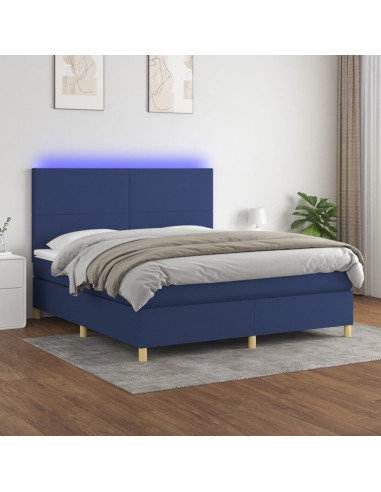 Letto a Molle con Materasso e LED Blu 160x200 cm in Tessuto