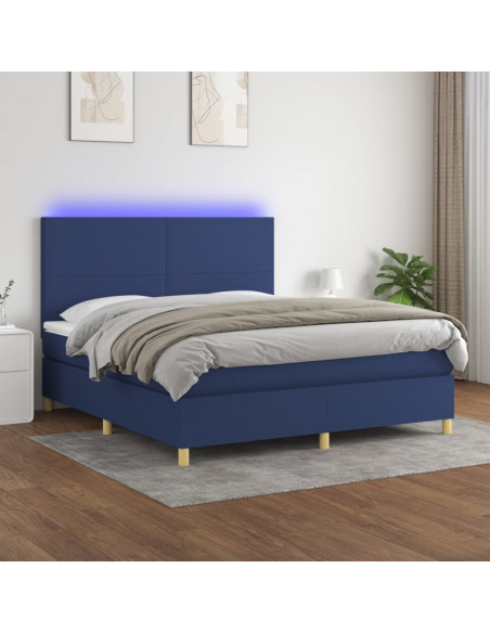 Letto a Molle con Materasso e LED Blu 160x200 cm in Tessuto