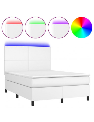 Giroletto Molle con Materasso e LED Bianco 140x190cm Similpelle