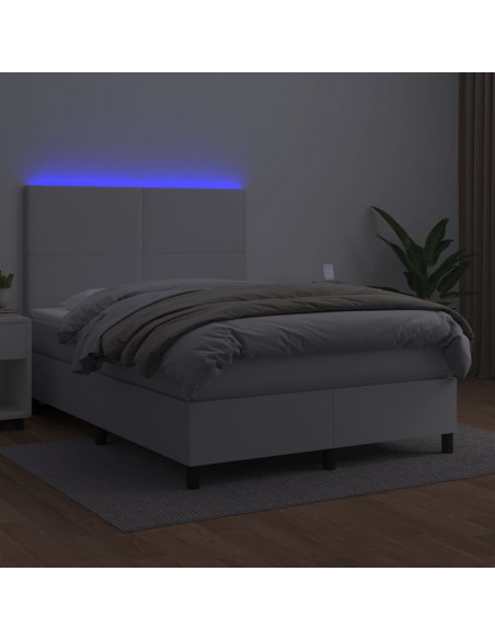 Giroletto Molle con Materasso e LED Bianco 140x190cm Similpelle