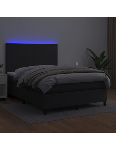 Giroletto a Molle con Materasso e LED Nero 140x200cm Similpelle