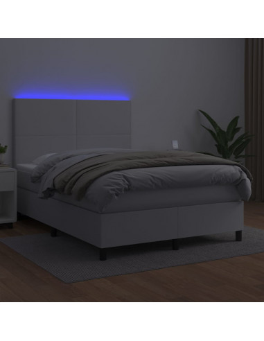 Giroletto Molle con Materasso e LED Bianco 140x200cm Similpelle