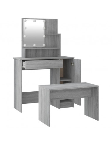 Set Tavolo da Toeletta con LED Grigio Sonoma Legno Multistrato