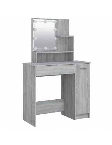 Set Tavolo da Toeletta con LED Grigio Sonoma Legno Multistrato