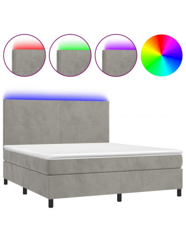 Letto a Molle Materasso e LED Grigio Chiaro 160x200 cm Velluto