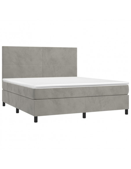 Letto a Molle Materasso e LED Grigio Chiaro 160x200 cm Velluto