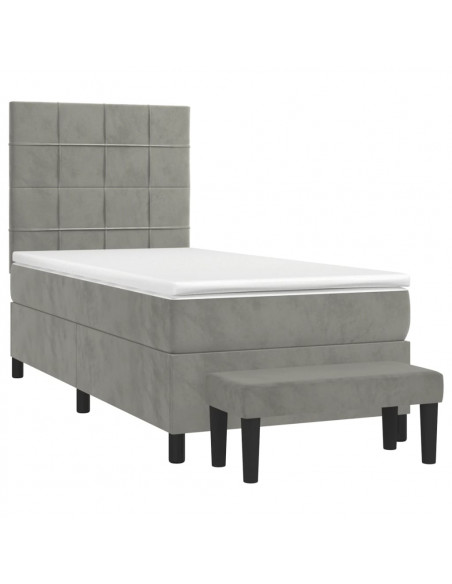 Giroletto a Molle con Materasso Grigio Chiaro 90x190 cm Velluto