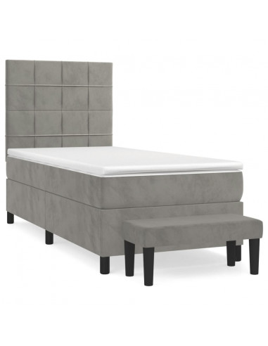 Giroletto a Molle con Materasso Grigio Chiaro 100x200cm Velluto