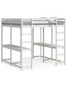 Letto Soppalco Scrivania e Scala Bianco 140x200cm Massello Pino 2
