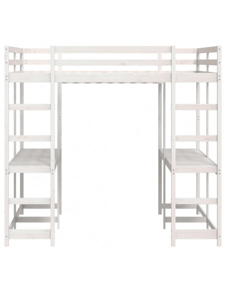 Letto Soppalco Scrivania e Scala Bianco 140x200cm Massello Pino