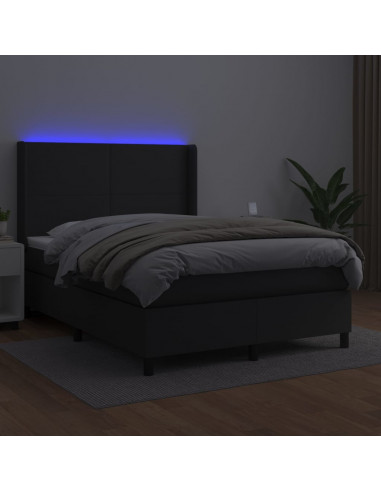 Giroletto a Molle con Materasso e LED Nero 140x190cm Similpelle