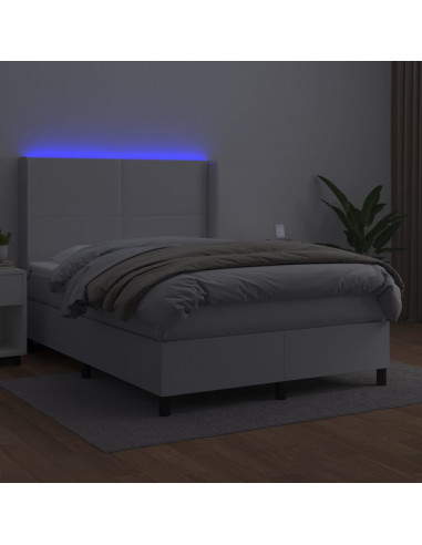 Giroletto Molle con Materasso e LED Bianco 140x200cm Similpelle