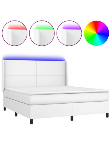 Giroletto Molle con Materasso e LED Bianco 160x200cm Similpelle