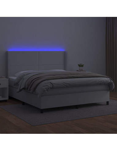 Giroletto Molle con Materasso e LED Bianco 160x200cm Similpelle