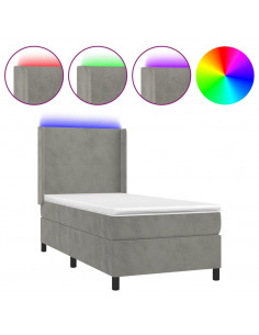 Letto a Molle Materasso e LED Grigio Chiaro 80x200 cm Velluto 2